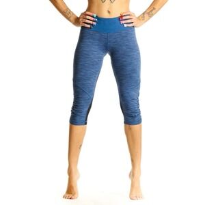 Lululemon Blue Heathered Capri Leggings Ruched‎ Athletic Yoga Workout